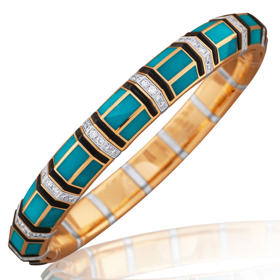 Picchiotti Xpandable™ 6.02 CT Diamond, Turquoise & Onyx Bracelet in Two-Tone Gold