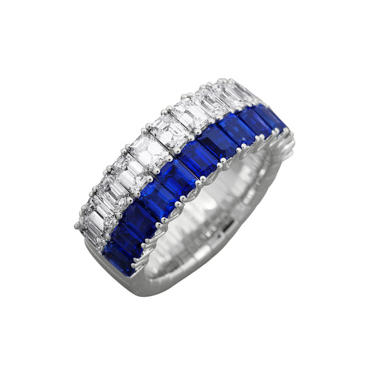 Picchiotti Xpandable™ 5.08CT Two Row Sapphire and Diamond Mixed Cut Half Way Eternity Ring
