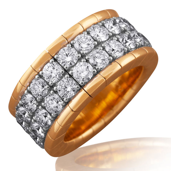 Picchiotti Xpandable™ 5.27CT Two Row Round Cut Diamond Pavé Gold Accent Channel-Set Ring in Yellow Gold