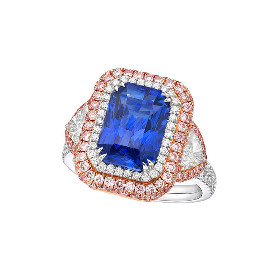 Blue Sapphire and Pink Diamond Ring