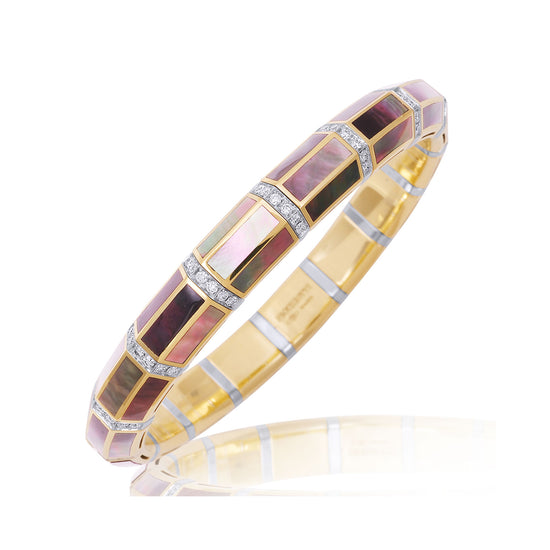 Picchiotti Xpandable™ 18k Gold Green Mother of Pearl and Diamond Bracelet