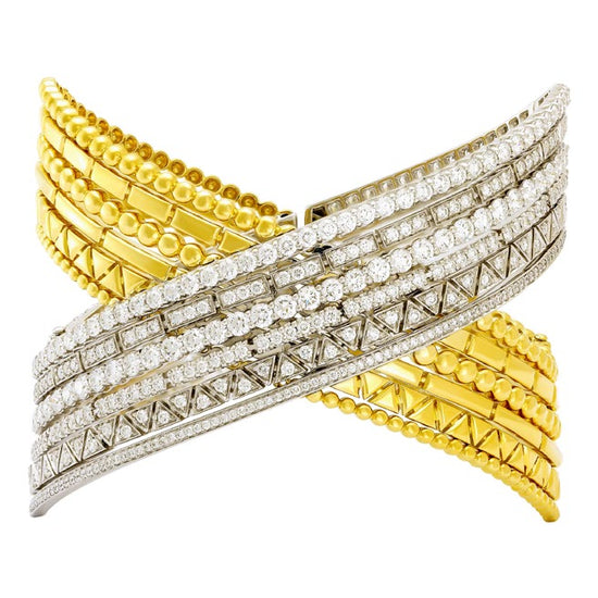 Etho Maria Diamond Reflexion Yellow and White Gold Crisscross Cuff Bracelet