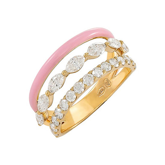 Etho Maria Hand-Carved Pink Ceramic Marquise and Round Diamond My Etho Split Shank Ring
