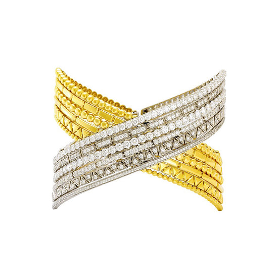 Etho Maria Diamond Reflexion Yellow and White Gold Crisscross Cuff Bracelet