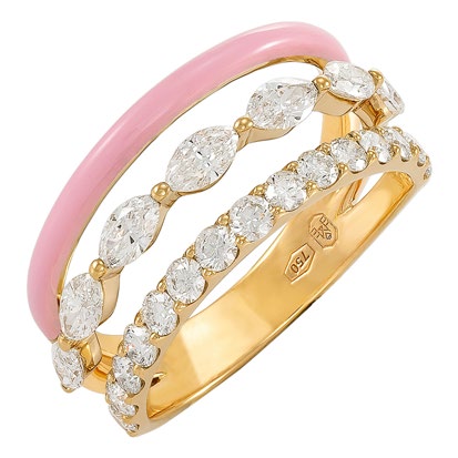 Etho Maria Hand-Carved Pink Ceramic Marquise and Round Diamond My Etho Split Shank Ring