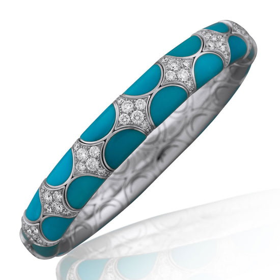 Picchiotti Xpandable™ 20.00 CT Diamond & Turquoise Scalloped Bracelet in White Gold