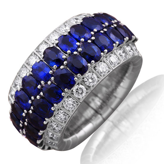 Picchiotti Xpandable™ 7.63CT Four Row Sapphire and Diamond Mixed Cut Half Way Eternity Ring