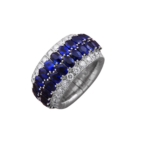 Picchiotti Xpandable™ 7.63CT Four Row Sapphire and Diamond Mixed Cut Half Way Eternity Ring