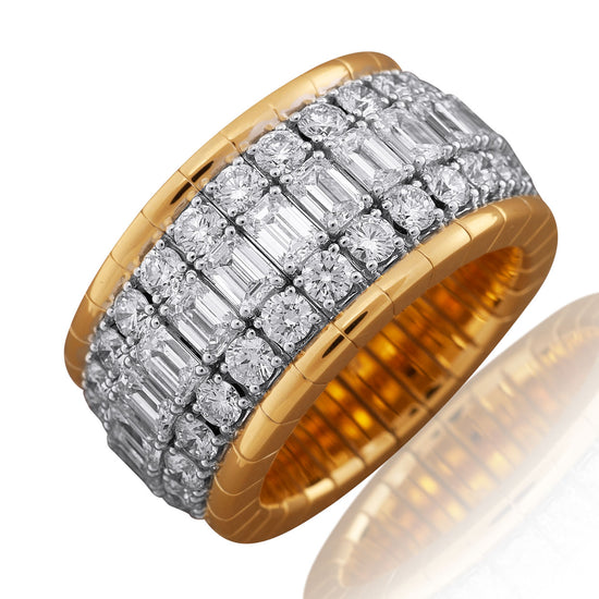 Picchiotti Xpandable™ 6.57CT Three Row Emerald & Round Cut Diamond Pavé Gold Accent Channel-Set Ring in Rose Gold
