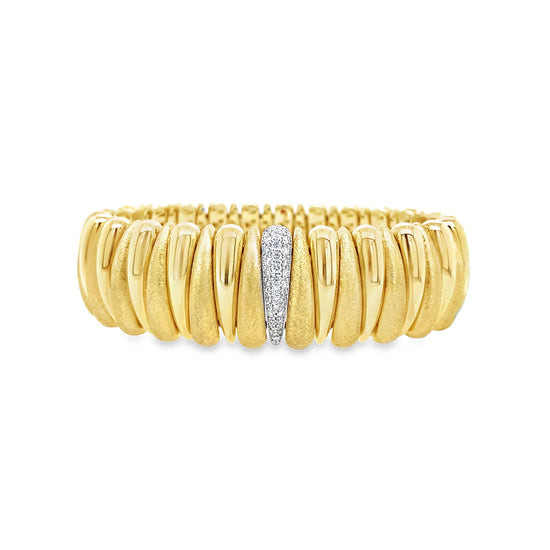 Roberto Demeglio Large Artiglio Matte and Shiny Yellow Gold Stretch Bracelet with Diamond Section