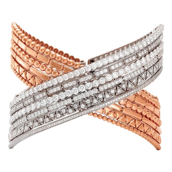 Etho Maria Diamond Reflexion Rose and White Gold Crisscross Cuff Bracelet