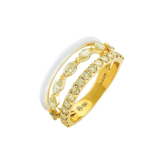 Etho Maria Hand-Carved White Ceramic Marquise and Round Yellow Diamond My Etho Split Shank Ring