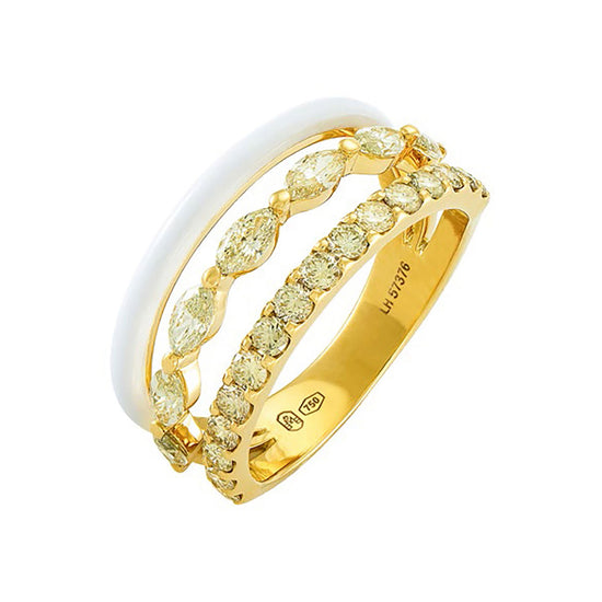 Etho Maria Hand-Carved White Ceramic Marquise and Round Yellow Diamond My Etho Split Shank Ring