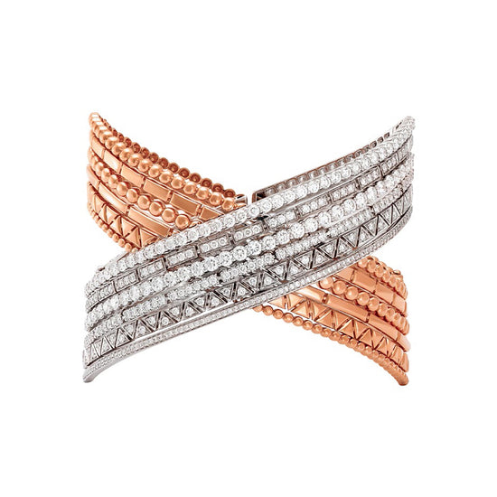 Etho Maria Diamond Reflexion Rose and White Gold Crisscross Cuff Bracelet