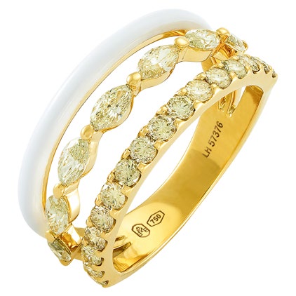 Etho Maria Hand-Carved White Ceramic Marquise and Round Yellow Diamond My Etho Split Shank Ring