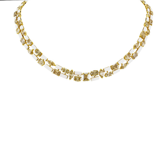 Etho Maria Hand-Carved Ceramic and Brown Diamond Mosaic Multishape Necklace