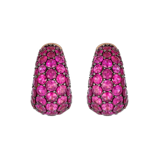 Piranesi Small Dome Huggie Earrings in Deep Pink Sapphire