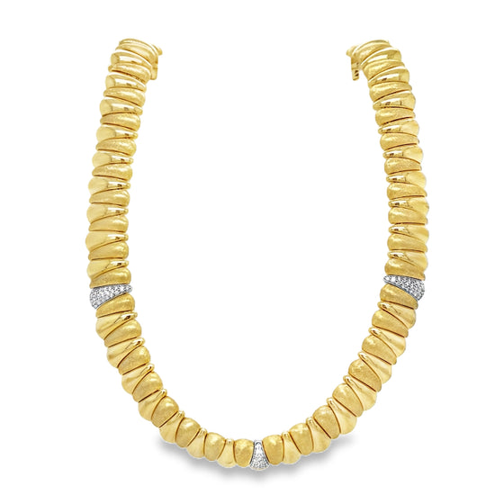 Roberto Demeglio Artiglio Shiny and Matte Yellow Gold with 3 Diamond Section Stretch Necklace