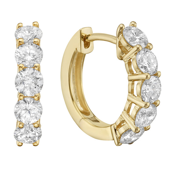 Small White Diamond Huggie Hoop Earrings in Yellow Gold