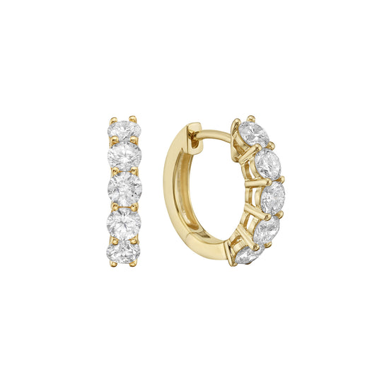 Small White Diamond Huggie Hoop Earrings in Yellow Gold