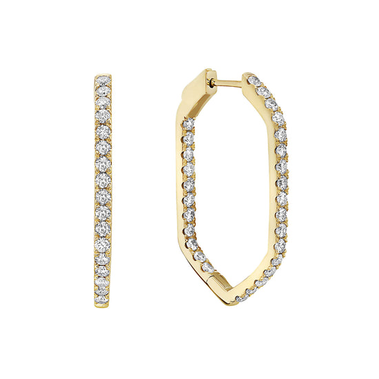 Diamond and 18KT Yellow Gold Hexagonal Hoop Earrings