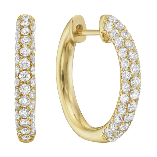 White Diamond Huggie Hoops in Yellow Gold