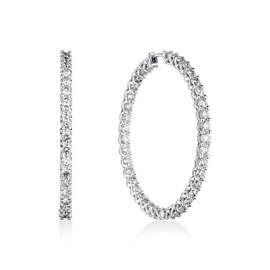 White Diamond Thin Hoop Earrings