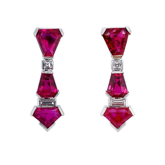 Bayco Ruby and Diamond Shield Earrings