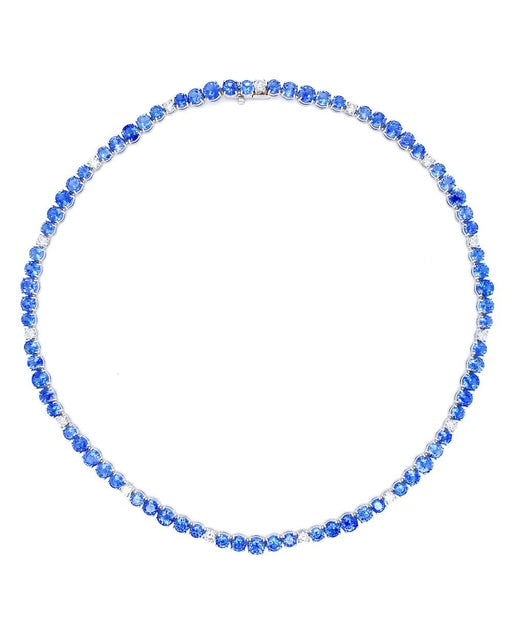 Blue Sapphire and Diamond Tennis Necklace