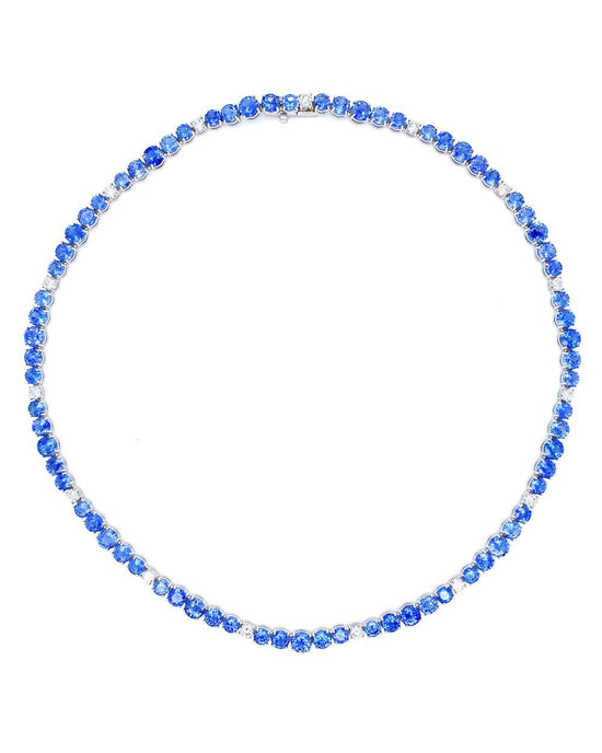 Bayco Blue Sapphire and Diamond Tennis Necklace