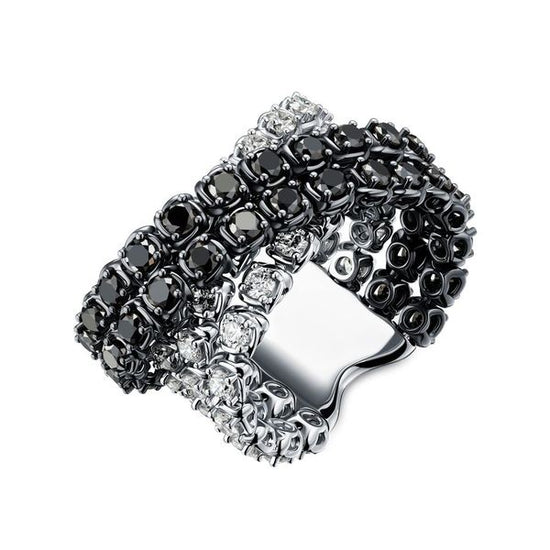 Black and White Diamond Criss-Cross Ring