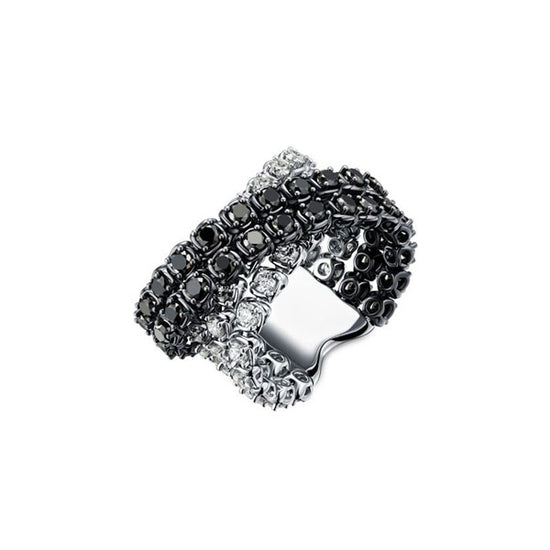 Black and White Diamond Criss-Cross Ring