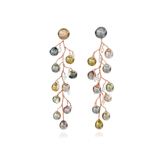 Fall Branches Pearl and Diamond Earrings