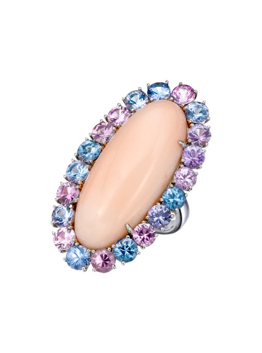 Angel Skin Coral and Multicolored Lavender Spinel Ring