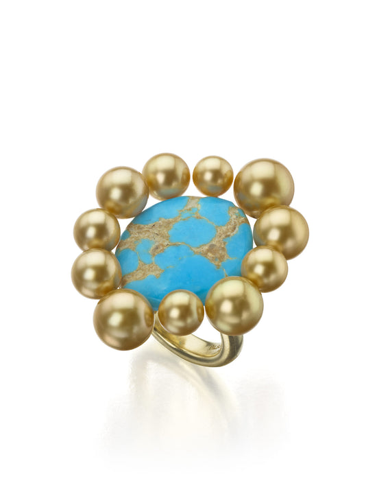 Sand and Sea Golden South Sea Pearl and Turquoise Ring