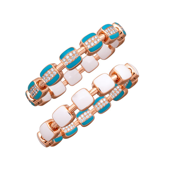 Picchiotti Xpandable™ Pink Gold Reversible White Ceramic, Turquoise & Diamond Bracelet