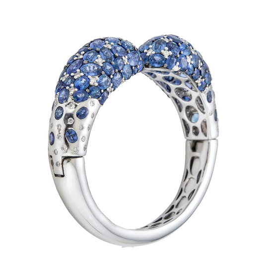 Blue Sapphire Mosaique Open Bangle Bracelet