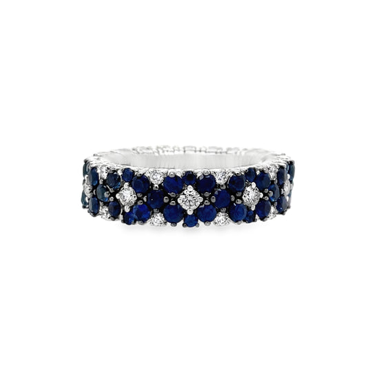 Roberto Demeglio Cashmere 2 Row Flower Blue Sapphire and Diamond Stretch Ring