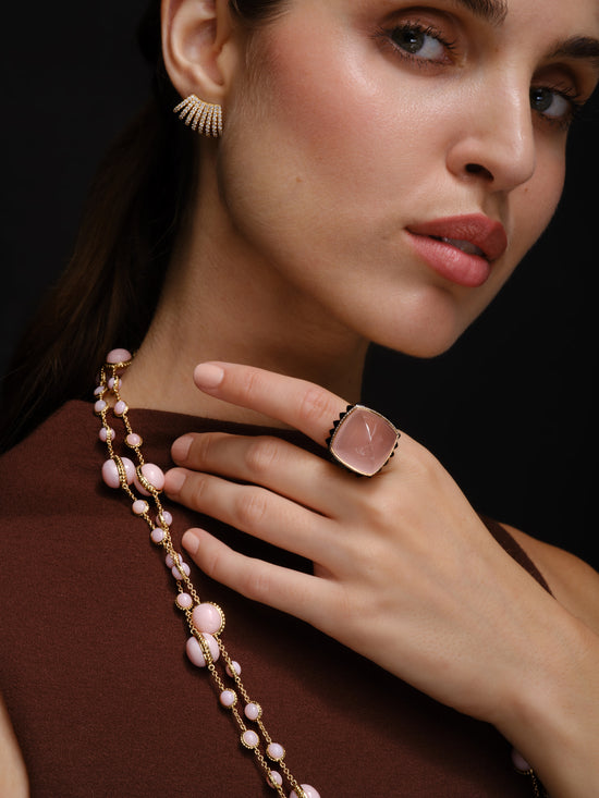 Piranesi Sugarloaf Pink Quartz and Black Onyx Ring