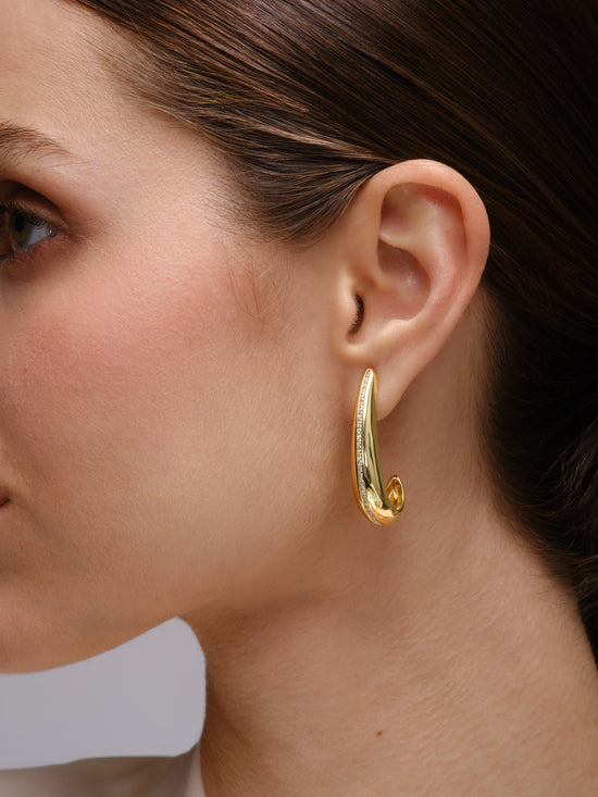 Charles Krypell Gold and Round Diamond Hoop Earrings