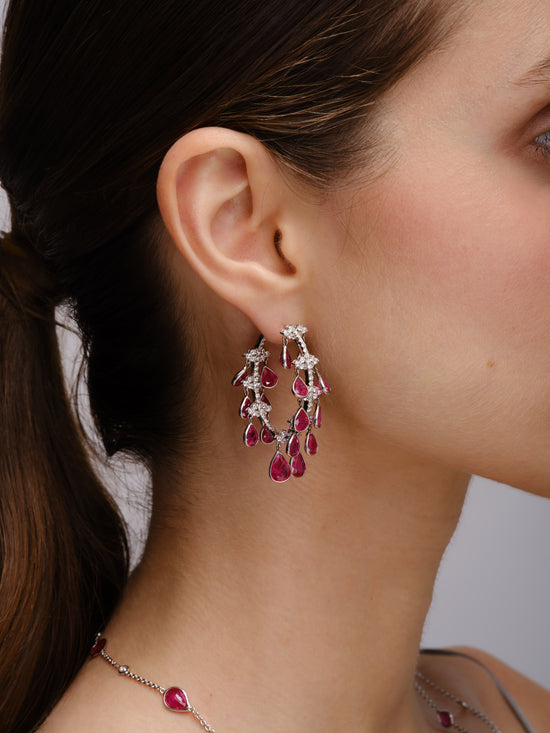 Piranesi Pear Shaped Ruby Hoop Earrings