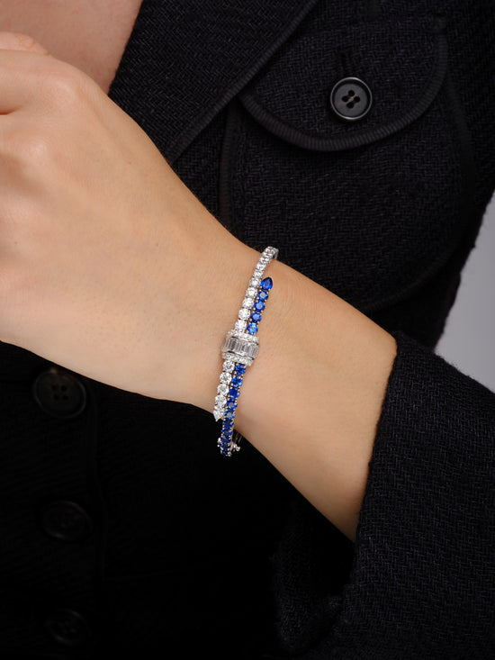 Charles Krypell Signature Pull Sapphire and Diamond Bangle