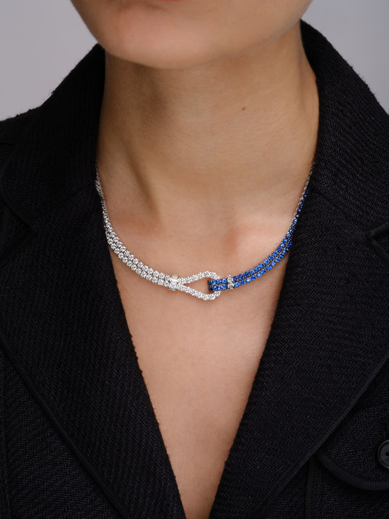 Charles Krypell White Diamond and Blue Sapphire Nautical Knot Necklace