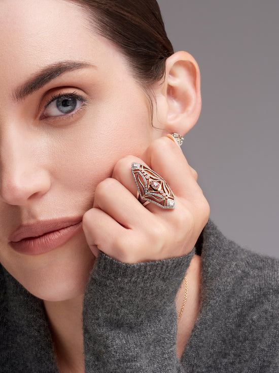 J Fine Argyle Pink Diamond Modern Art Deco Ring