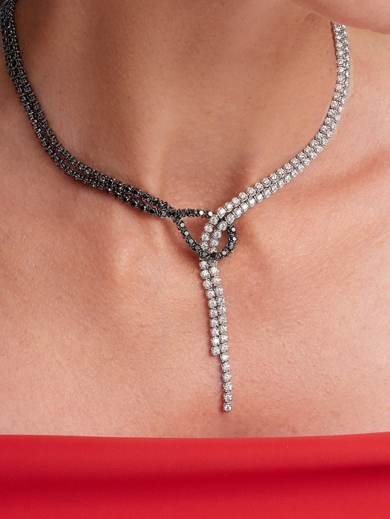 Black and White Diamond Lariat Necklace