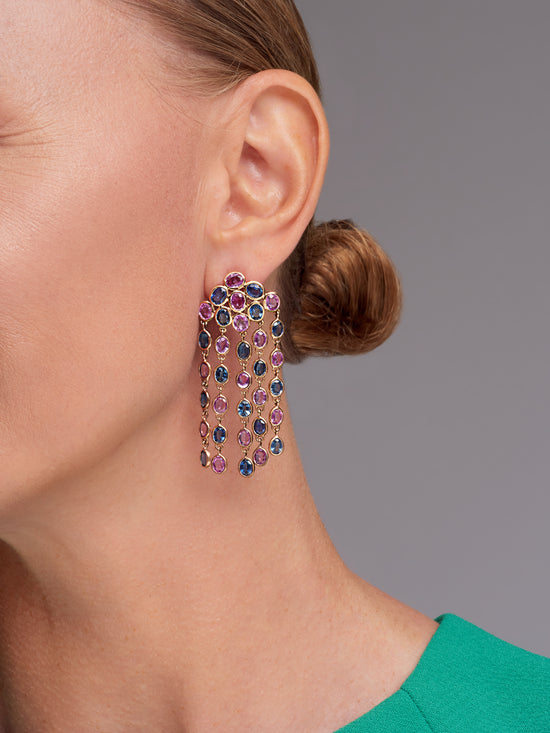 Piranesi Blue and Pink Sapphire Dangle Earrings