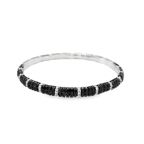 Giotto Thin White and Black Diamond Stripe Stretch Bracelet