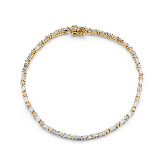 Alternating Round and Baguette Cut Diamond Tennis Bracelet