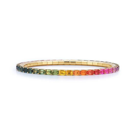 10CT Rainbow Emerald Cut Sapphire Stretch Bracelet