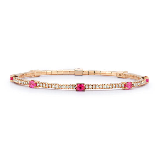 2.45CT Pink Sapphires and White Diamond Stretch Tennis Bracelet